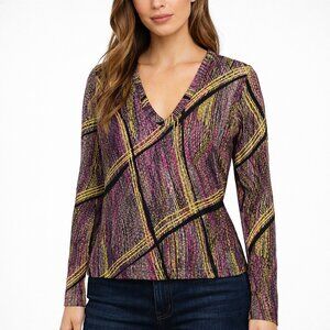 Vintage Karen Kane Petites Long Sleeve Textured V-Neck Stretch Top